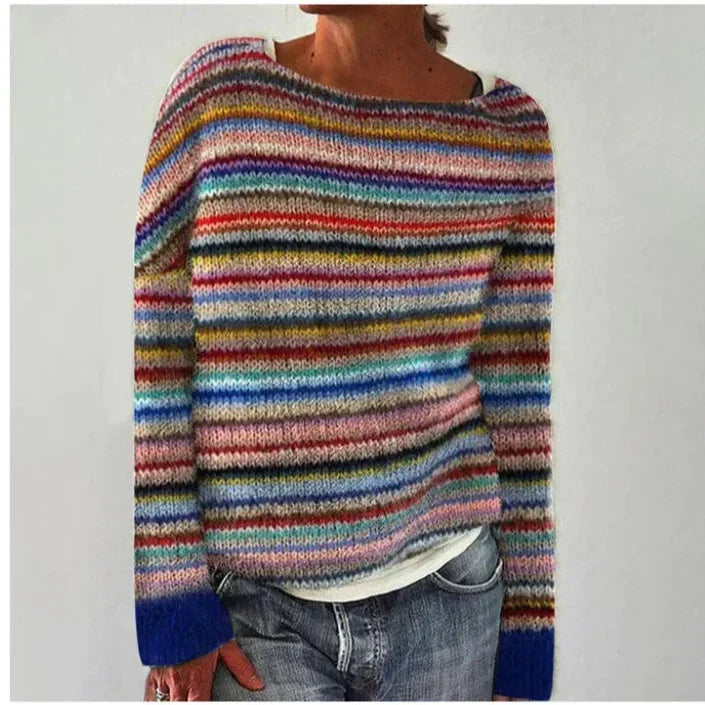 Relaxed fit women's Nordic pattern sweater, an elegant knit top for comfortable winter fashion & layering.