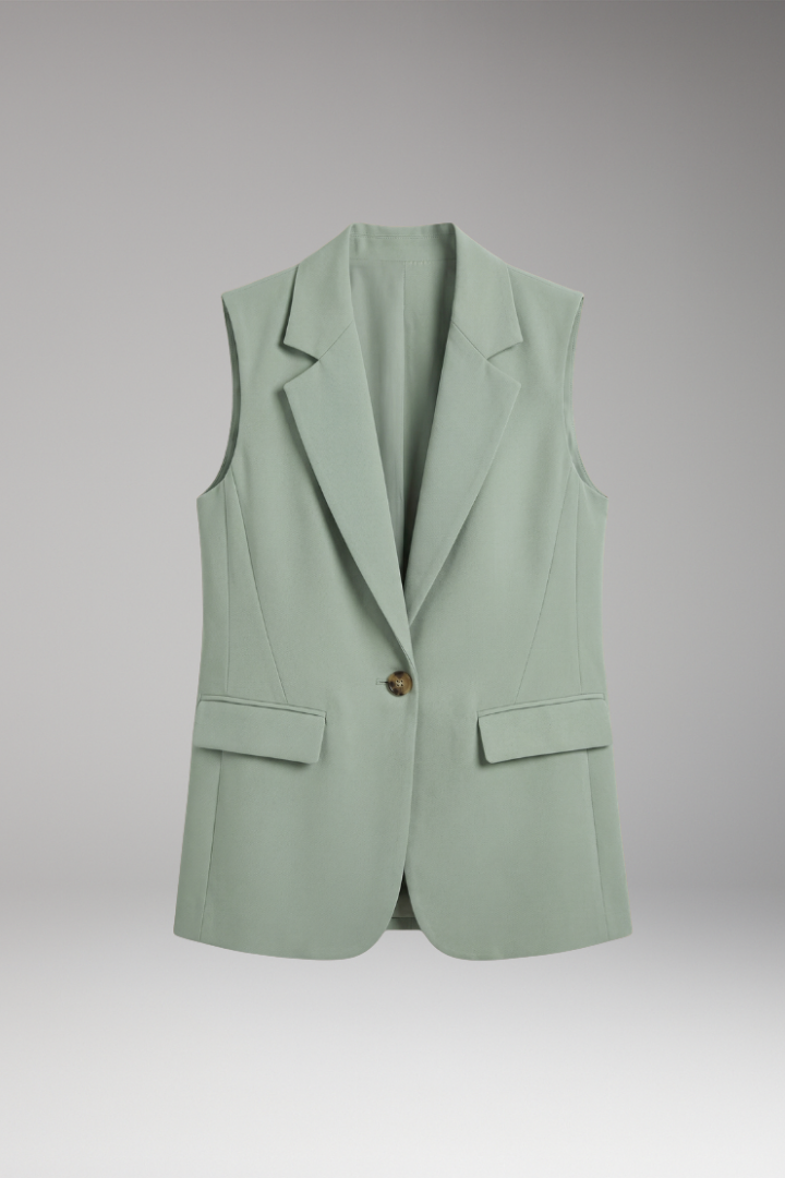 Women's elegant notch collar sleeveless blazer, perfect for business casual office wear.