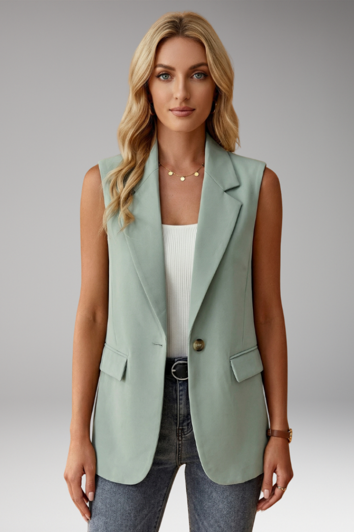 Versatile women's sleeveless blazer, a chic layering piece for smart casual outfits & office fashion.
