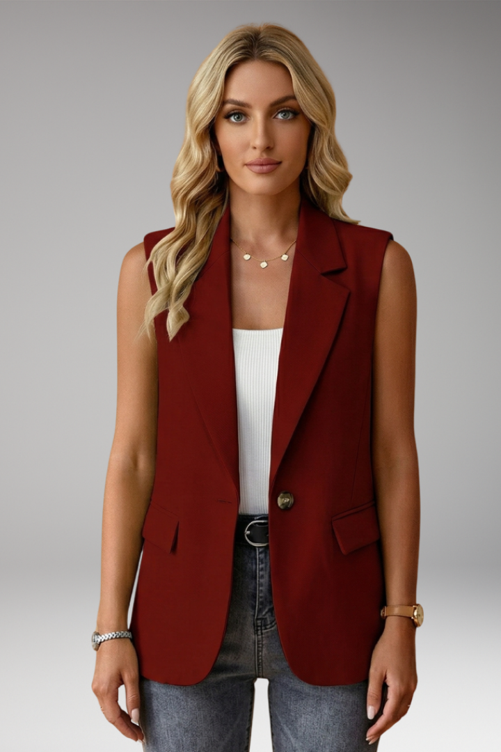 Stylish women's notch collar waistcoat, a fashionable sleeveless blazer for professional looks.