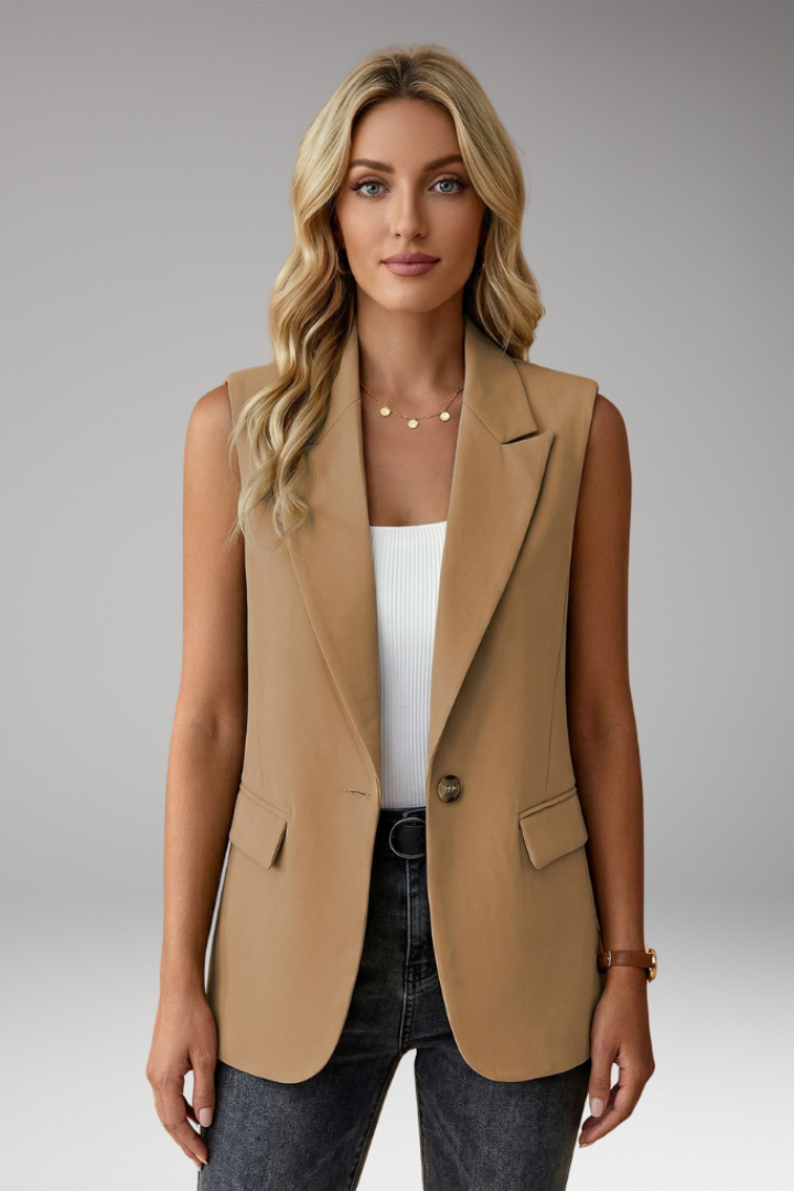 Modern women's notch collar sleeveless blazer, enhancing any business casual outfit or office wear.