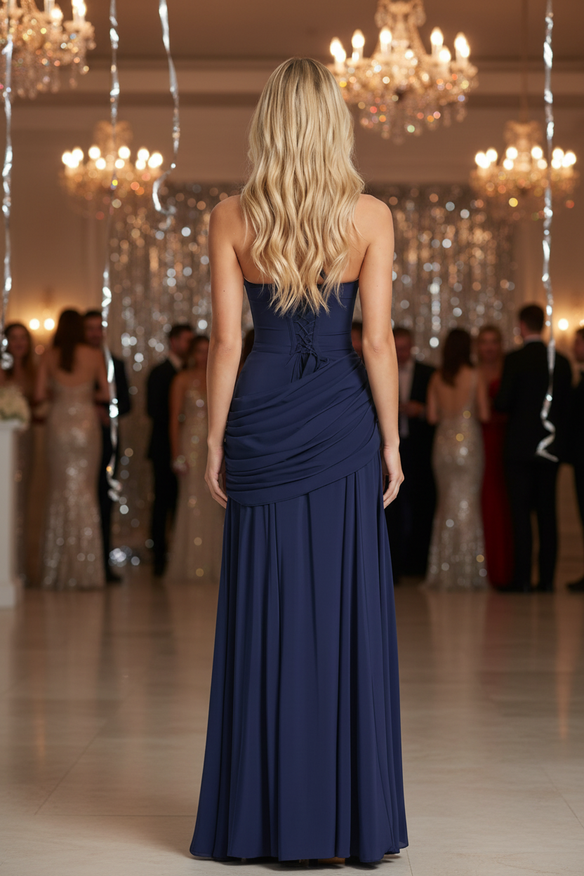 Comfortable women's flowy maxi dress with elegant ruching, versatile for casual outings or stylish vacation wear.