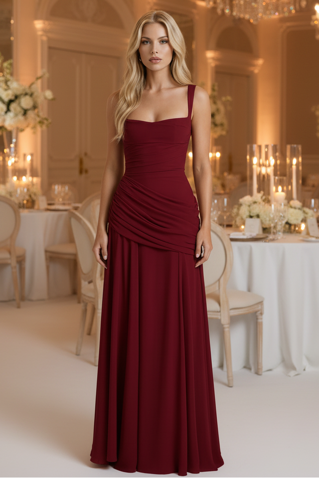 Flattering women's elegant maxi dress with ruched detail, ideal for comfortable everyday wear or stylish casual looks.