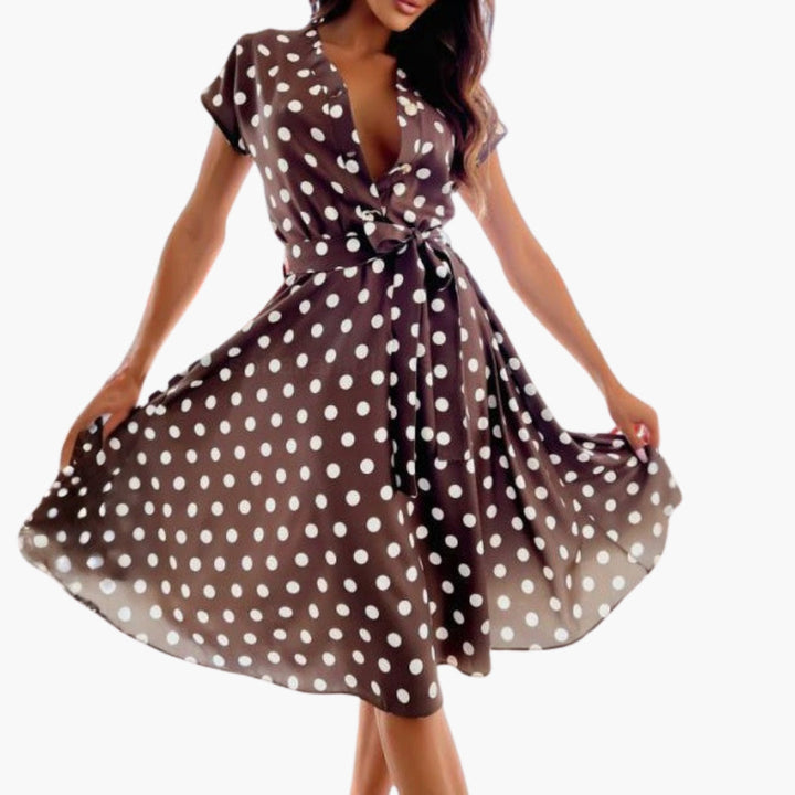 Versatile women's V-neck short sleeve midi dress, ideal for casual wear, summer, or elegant parties.