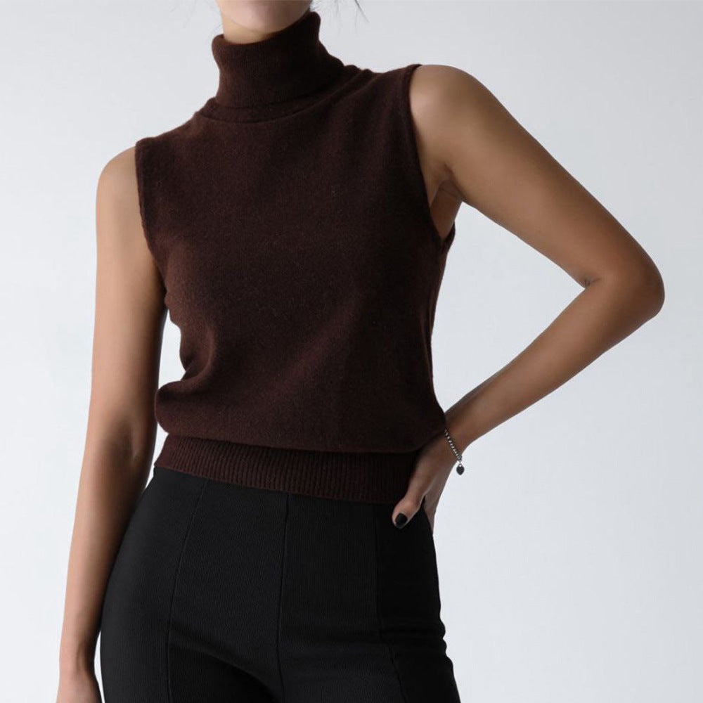 Casual chic women's sleeveless mock neck knit top, a versatile piece for sophisticated everyday fashion.