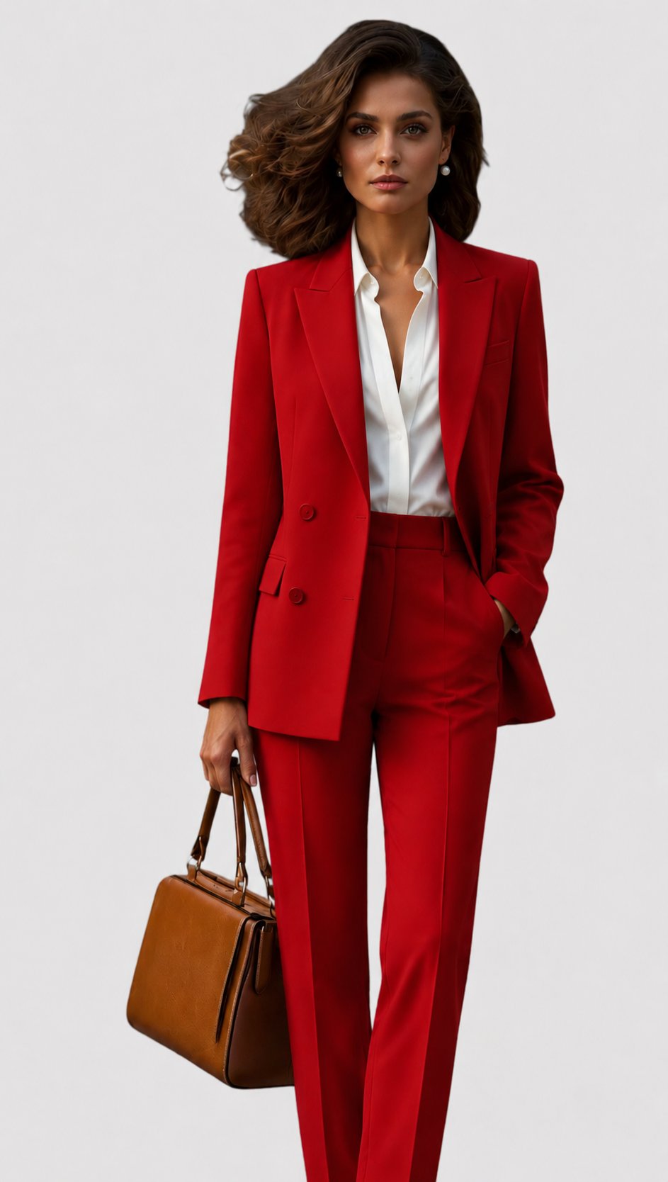Modern women's professional tailored suit: elegant lapel blazer & straight leg pants. Perfect for office & formal wear.