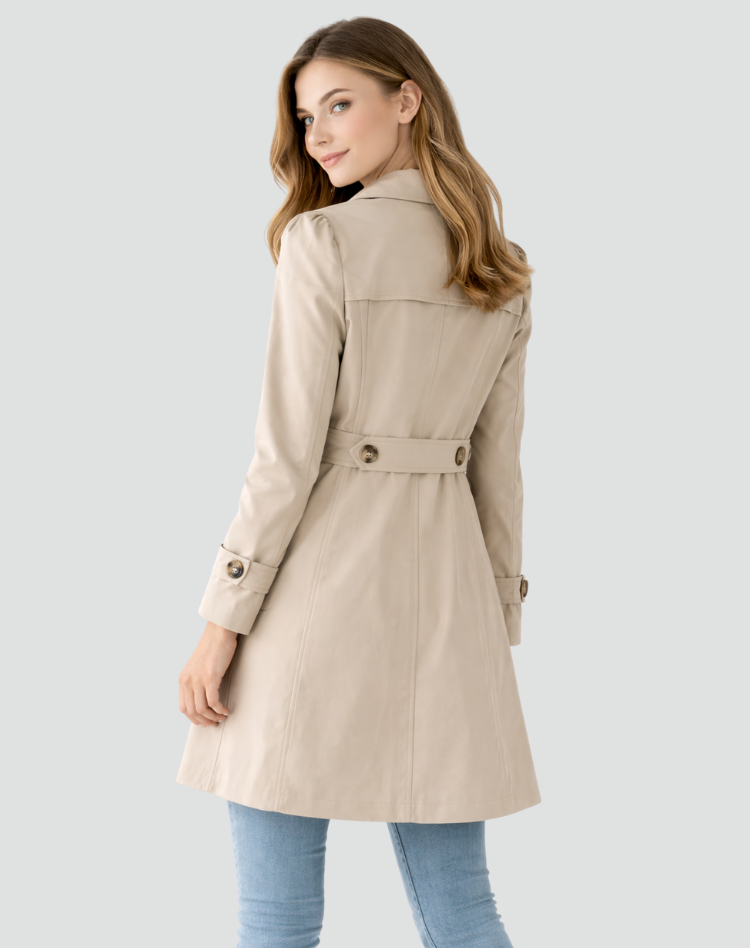 Stylish women's tailored trench coat. Long sleeve outerwear for an elegant look, comfortable for daily wear.