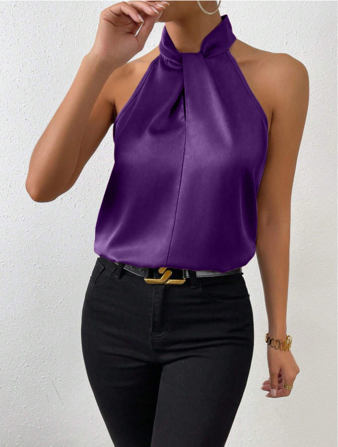 Everyday elegant women's top with twist knot neck. Comfortable short sleeve for stylish versatility.