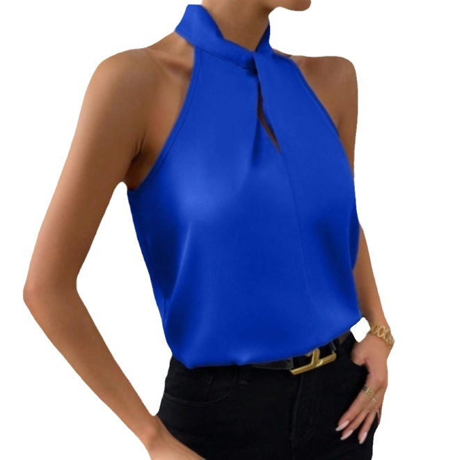 Comfortable women's twist knot neck top. Stylish short sleeve for everyday elegance & casual wear.