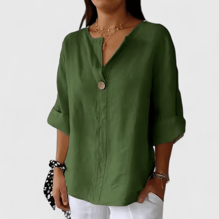 Versatile women's V-neck top with knot detail. A chic choice for summer fashion and everyday elegance.