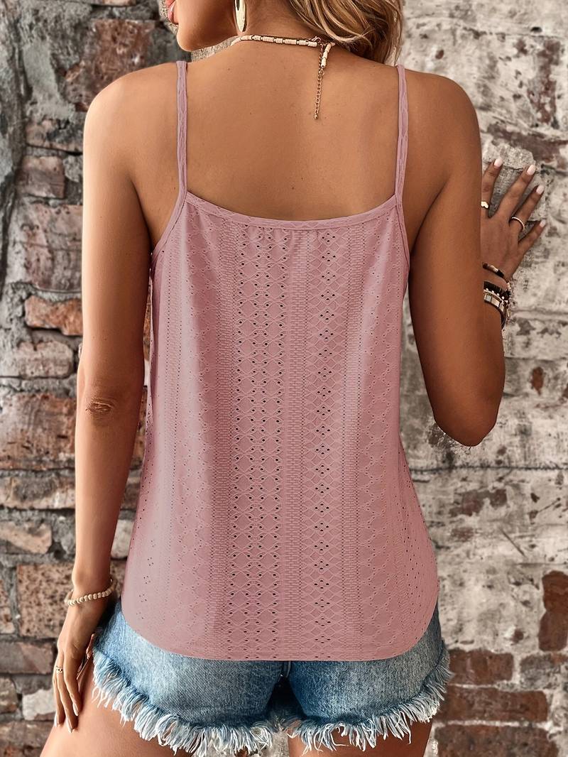 Stylish V-neck lace trim tank top for women, perfect for summer outings or relaxed everyday wear.
