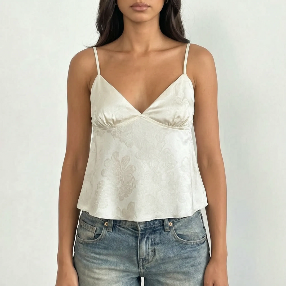 Versatile women's V-neck floral cami top, a chic jacquard piece for casual wear or night out.