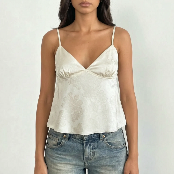 Versatile women's V-neck floral cami top, a chic jacquard piece for casual wear or night out.