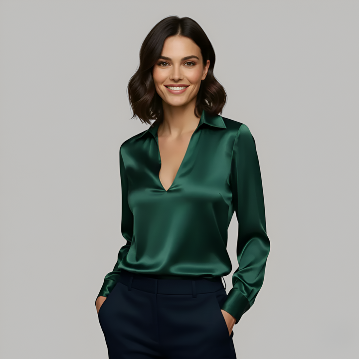 Women's elegant V-neck long sleeve blouse, perfect for office, formal events, or a chic casual look.