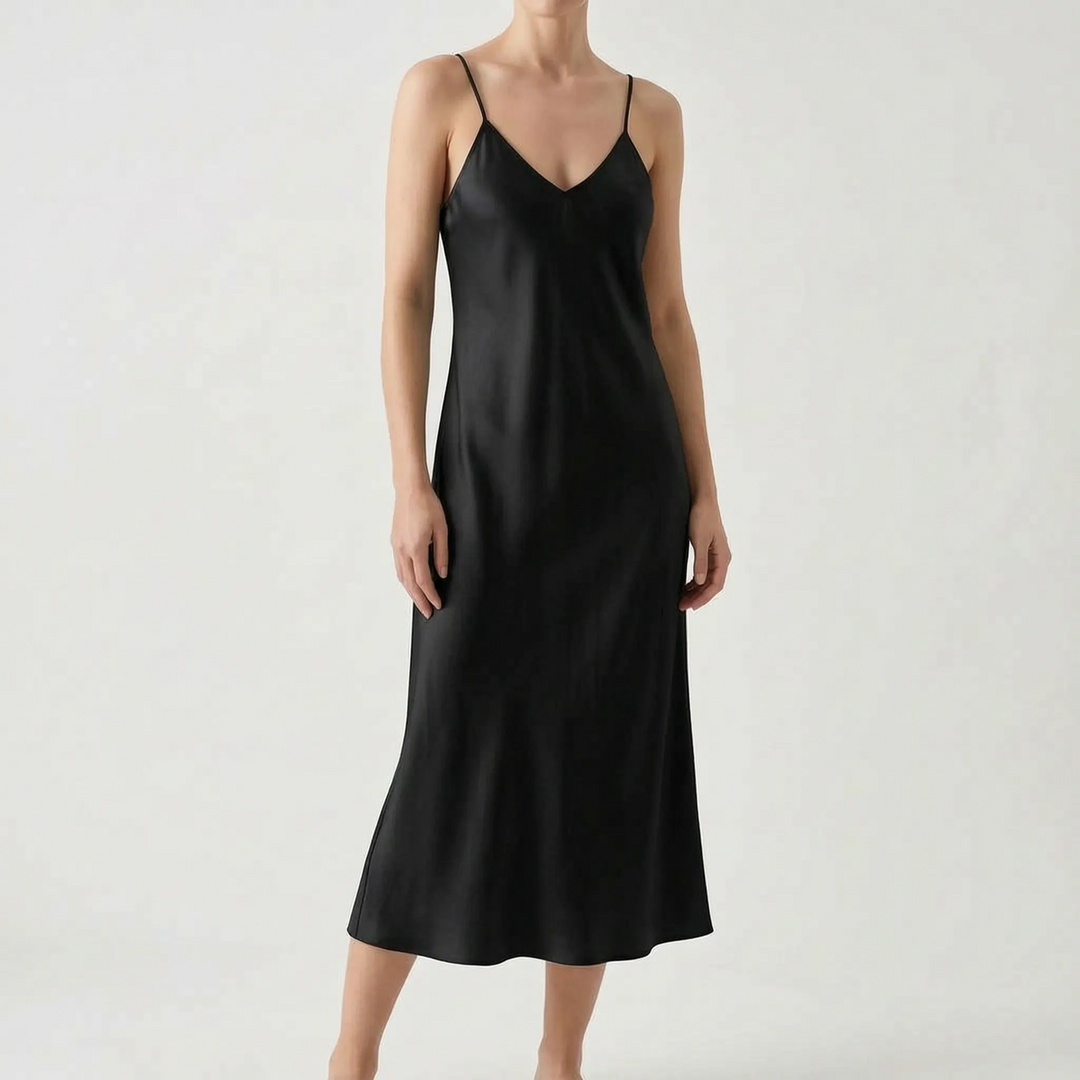 Beautiful women's V-neck midi slip dress, elegant and perfect for casual or formal wear.
