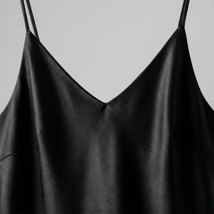 Stylish women's V-neck slip midi dress, ideal as an elegant evening, cocktail, or sophisticated summer party dress.