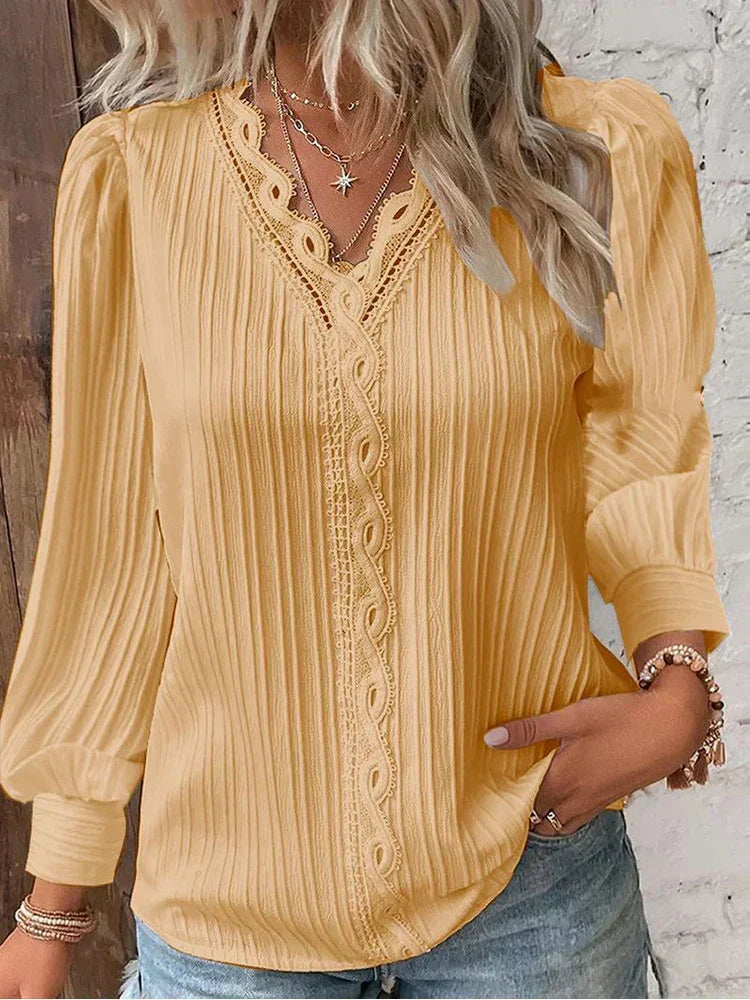 Versatile women's elegant lace blouse. A chic chiffon-style top for spring & summer fashion.
