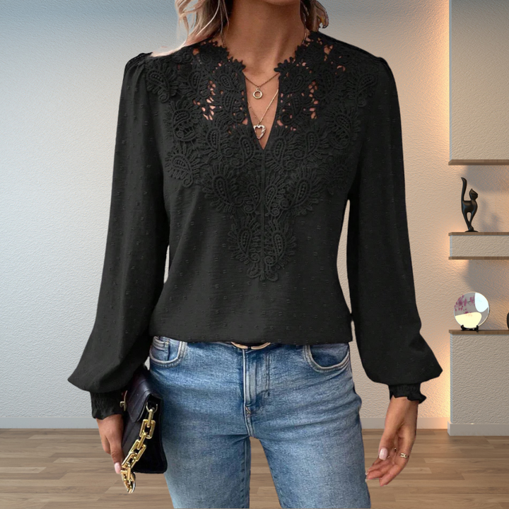 Versatile women's long sleeve V-neck blouse, embroidered for an elegant touch, suitable for any occasion.