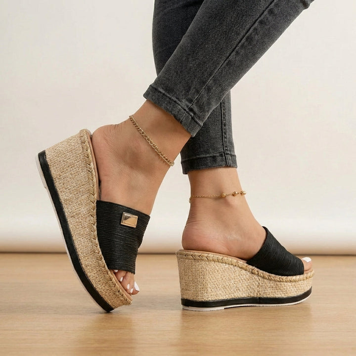 Women's espadrille wedge sandals with textured straps, perfect for summer bohemian chic style & comfort.