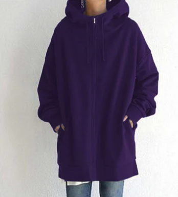Women's relaxed fit full zip hooded sweatshirt. Ideal for activewear and casual everyday comfort.