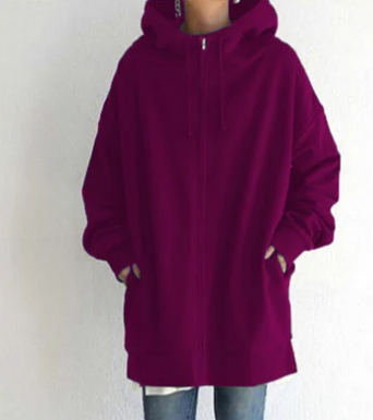 Women's everyday relaxed full zip hoodie, perfect for cozy layering & casual comfort.