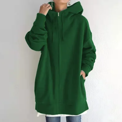 Light grey women's full zip hoodie. Relaxed, cozy fit for comfortable everyday layering.