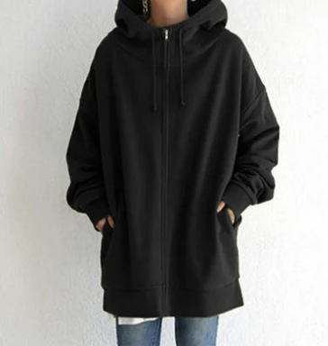 Navy blue women's zip-up hoodie. Relaxed fit for casual wear, activewear, and cozy comfort.