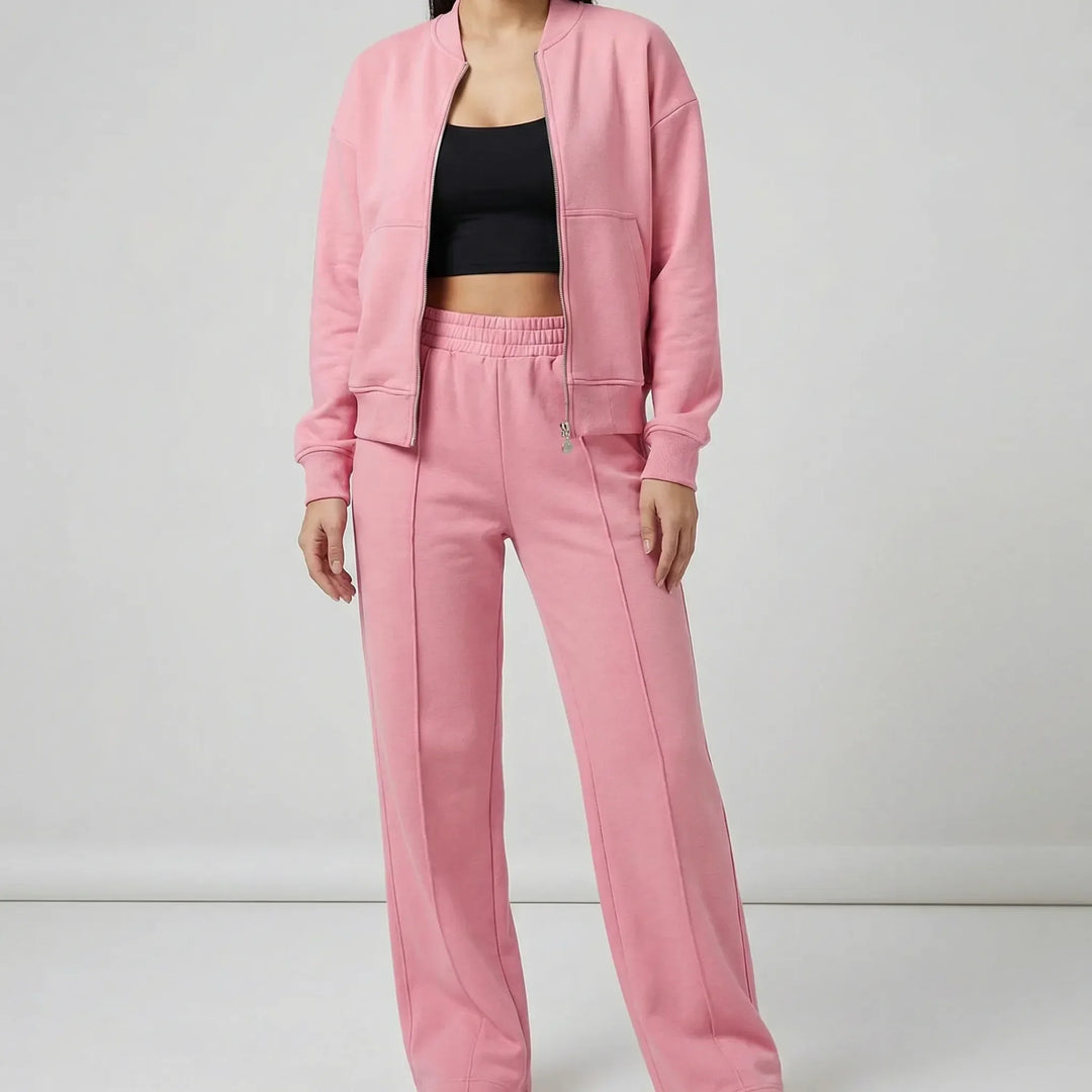 Relaxed yet chic women's straight leg pants set, ideal as sophisticated loungewear.