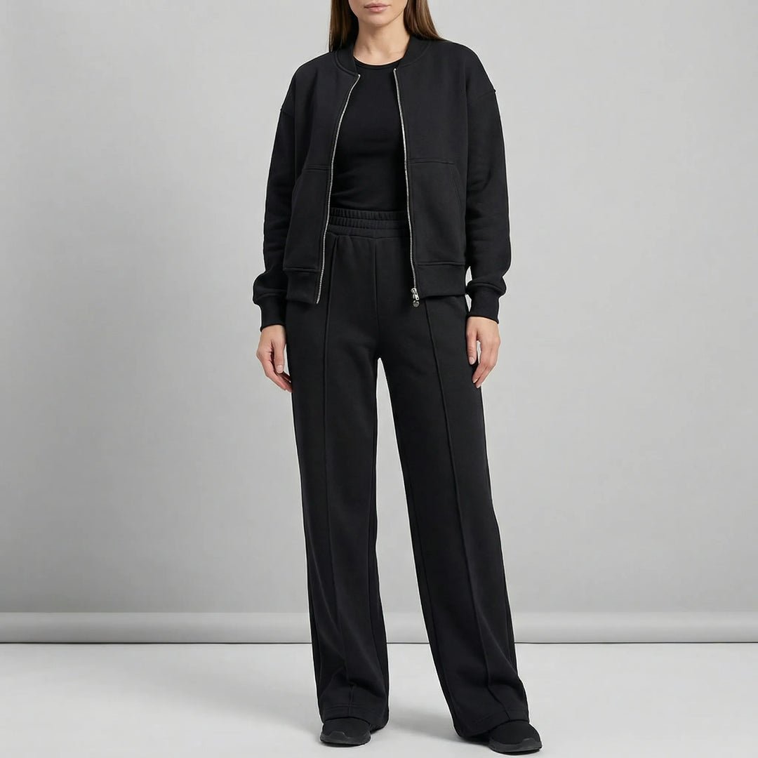Effortless women's Evie regular fit straight leg trousers set, combining comfort with chic style.