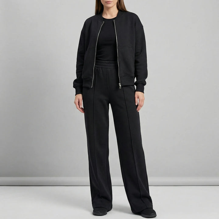 Effortless women's Evie regular fit straight leg trousers set, combining comfort with chic style.