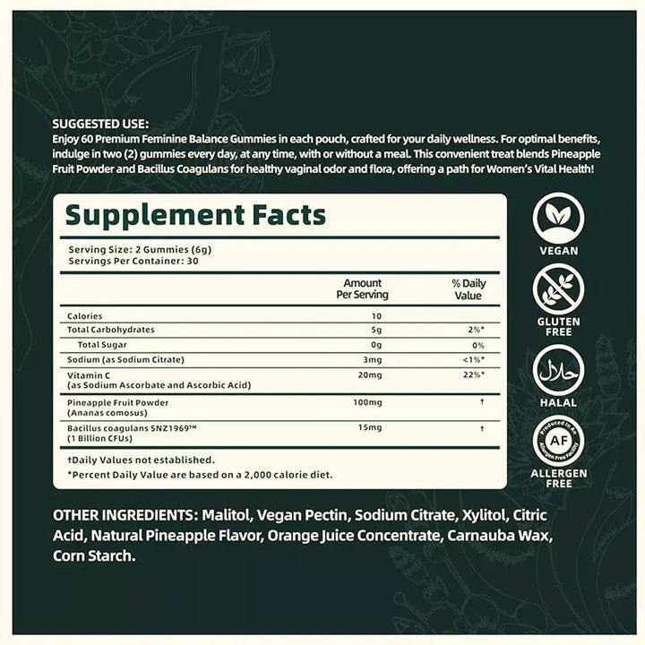 Daily FemVera pH Balance Gummies. Plant-based supplement for intimate freshness, feminine & vaginal health support.