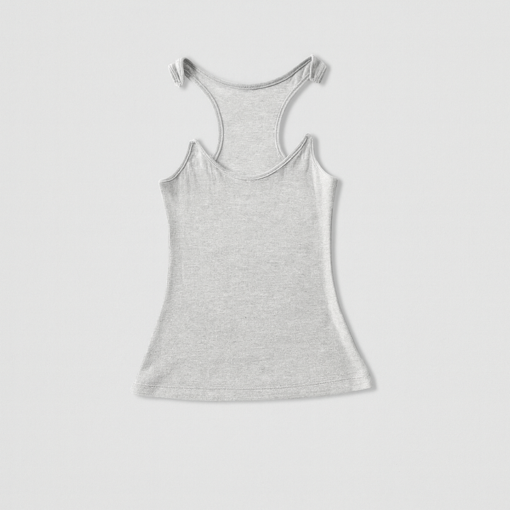 Basic women's fitted tank top, a versatile summer essential with invisible straps for casual or dressed-up wear.