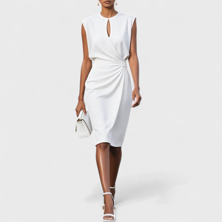Chic women's midi dress, designed with a flattering fitted silhouette and stylish side slit detail.