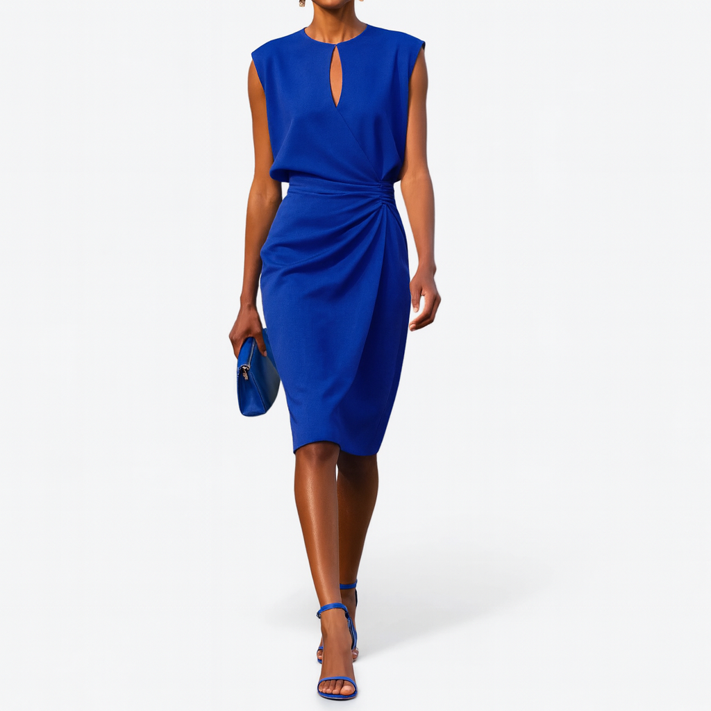 This flattering women's midi dress offers a comfortable fitted design and an alluring side slit.