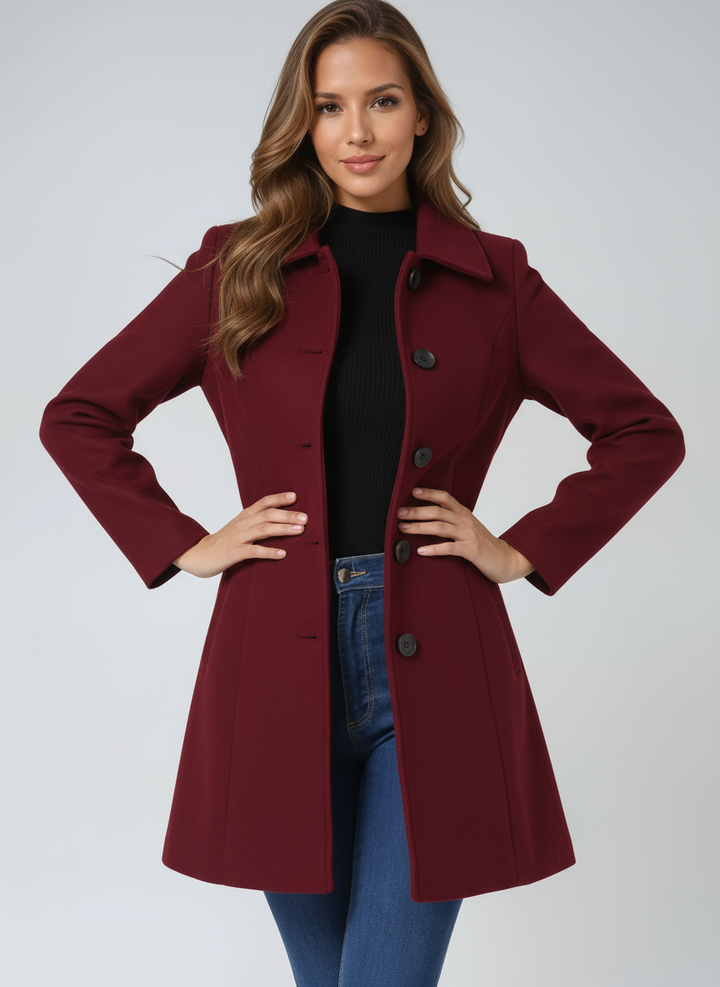 Fashionable ladies fitted trench coat, suitable for business attire & stylish daily wear.
