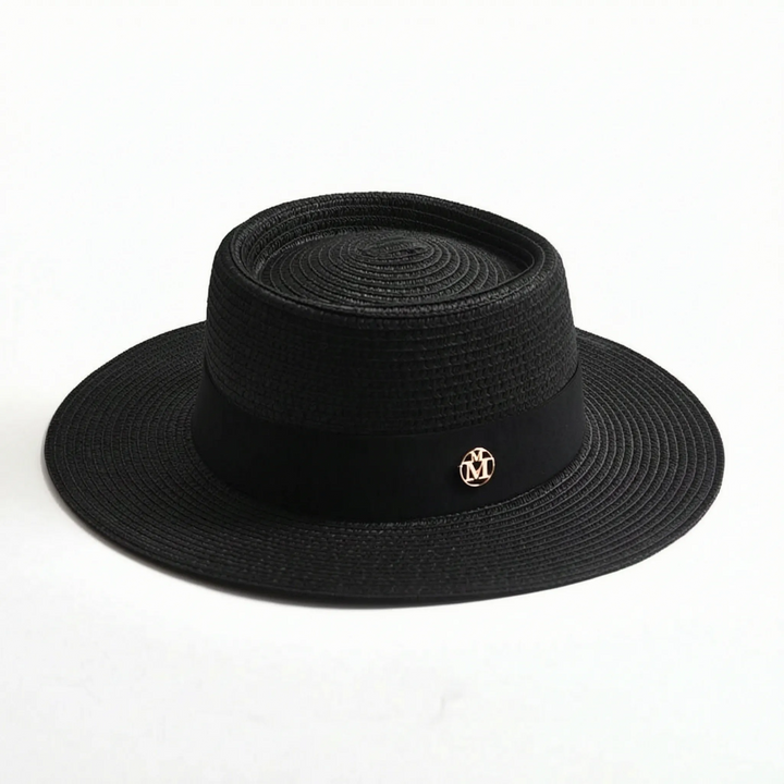 Comfortable women's wide brim flat top sun hat, combining style with excellent summer sun protection.