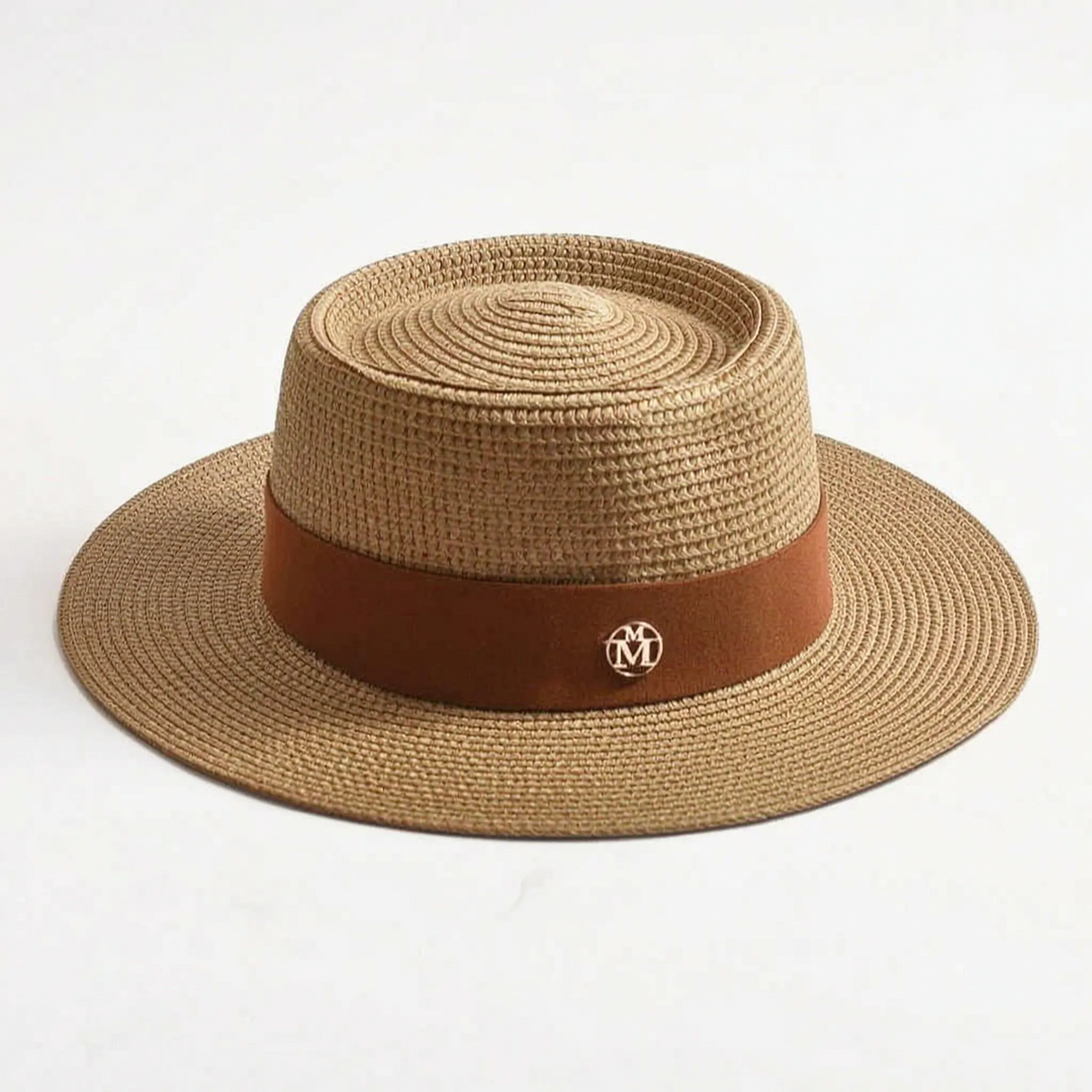 Beautifully woven women's flat top sun hat, wide brim design ensures maximum summer shade and style.