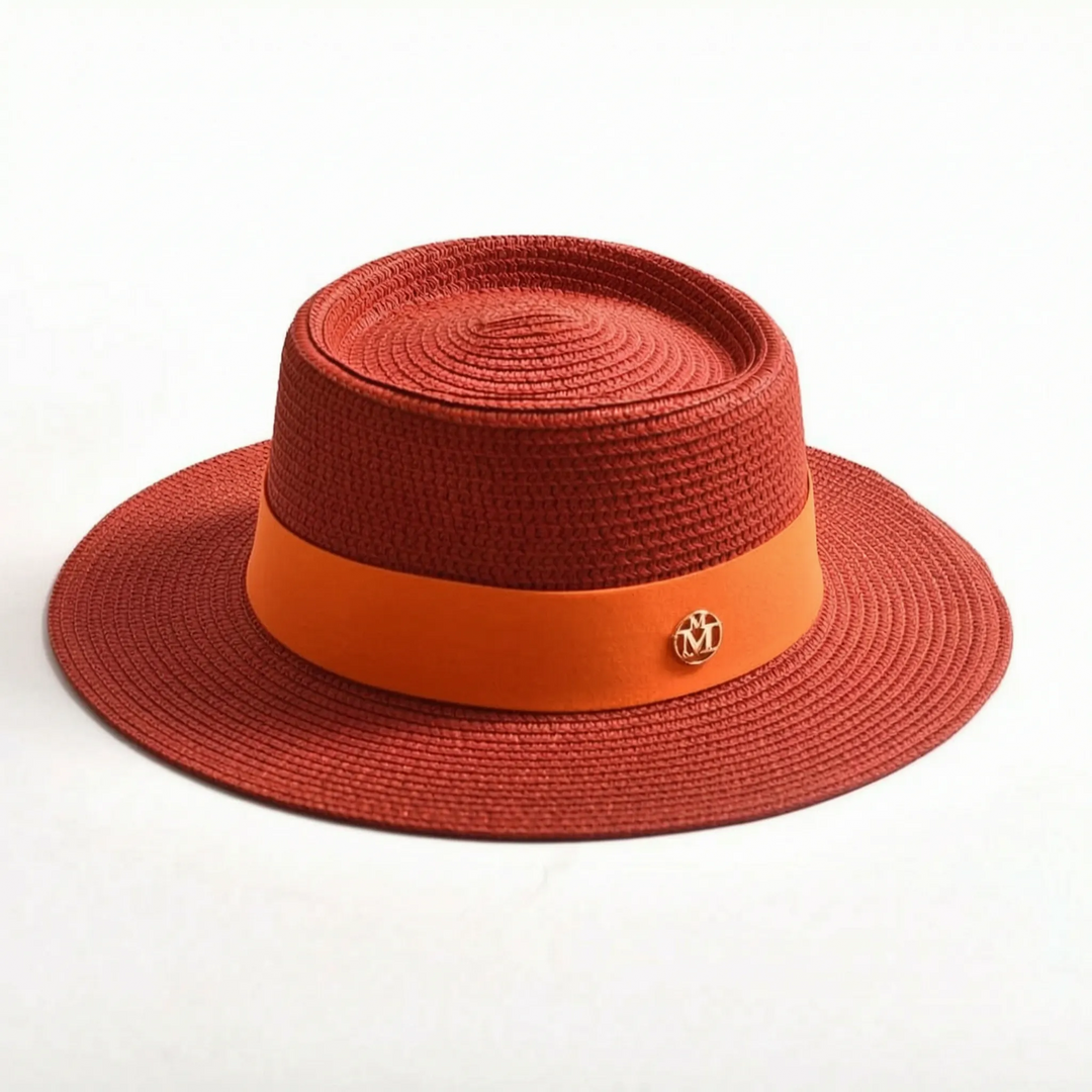 Women's outdoor wide brim flat top sun hat, designed for stylish sun protection during summer adventures.