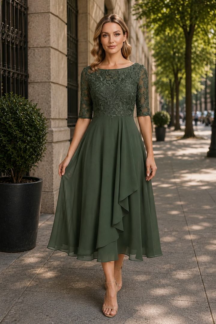 Women's flattering high waist flared midi dress, comfortable & elegant for spring/summer style.