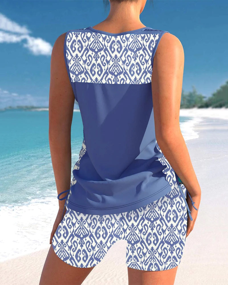 Versatile women's tankini swimsuit for summer, flattering and trendy for beach, pool, and resort wear.