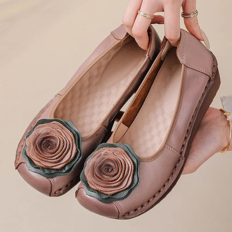 Stylish women's floral appliqué loafers, perfect for spring casual wear & comfort.