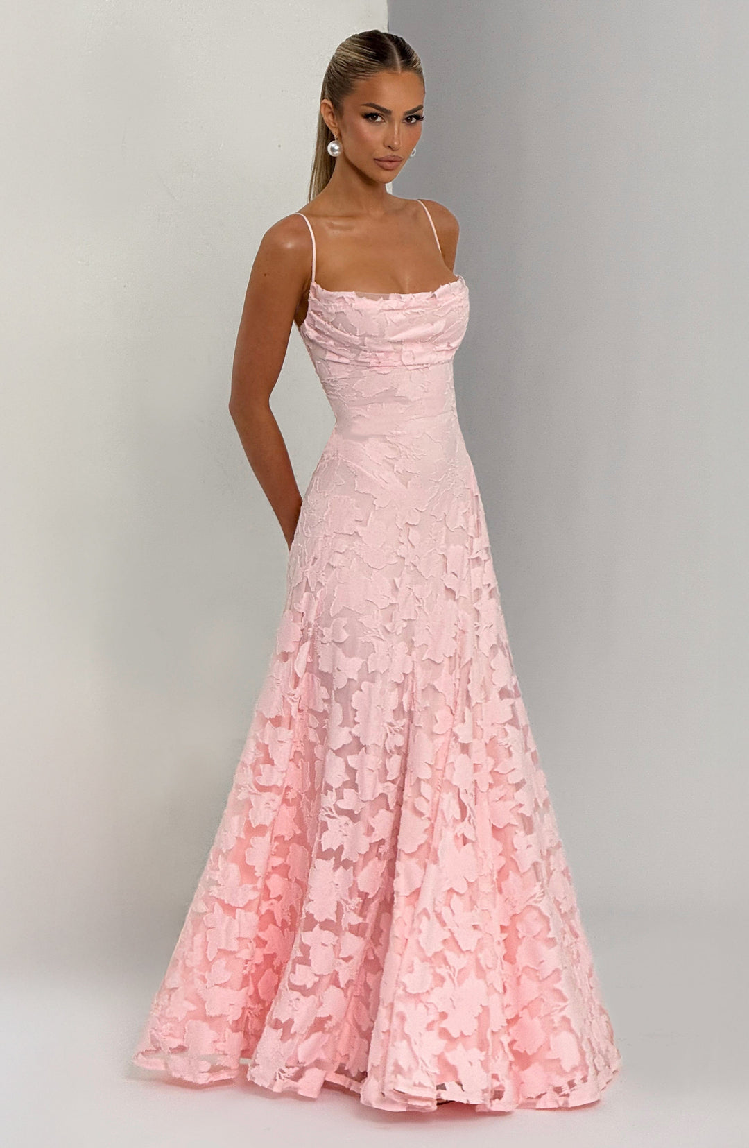 Elegant floral maxi dress for women's fashion, with a beautiful draped neckline.