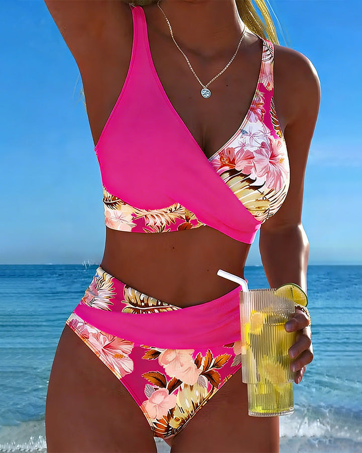 Comfortable and stylish floral print split bikini set, women's two-piece swimwear.