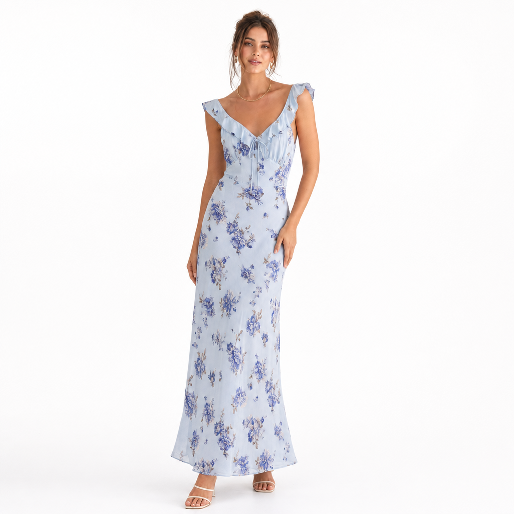 Vibrant floral print women's beach dress with sleeveless & backless design, great for vacation.