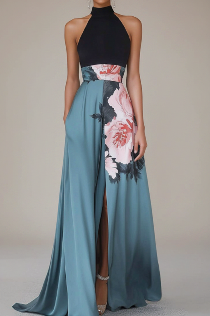 Women's floral sleeveless maxi dress with vibrant print, ideal for summer casual outings & vacations.