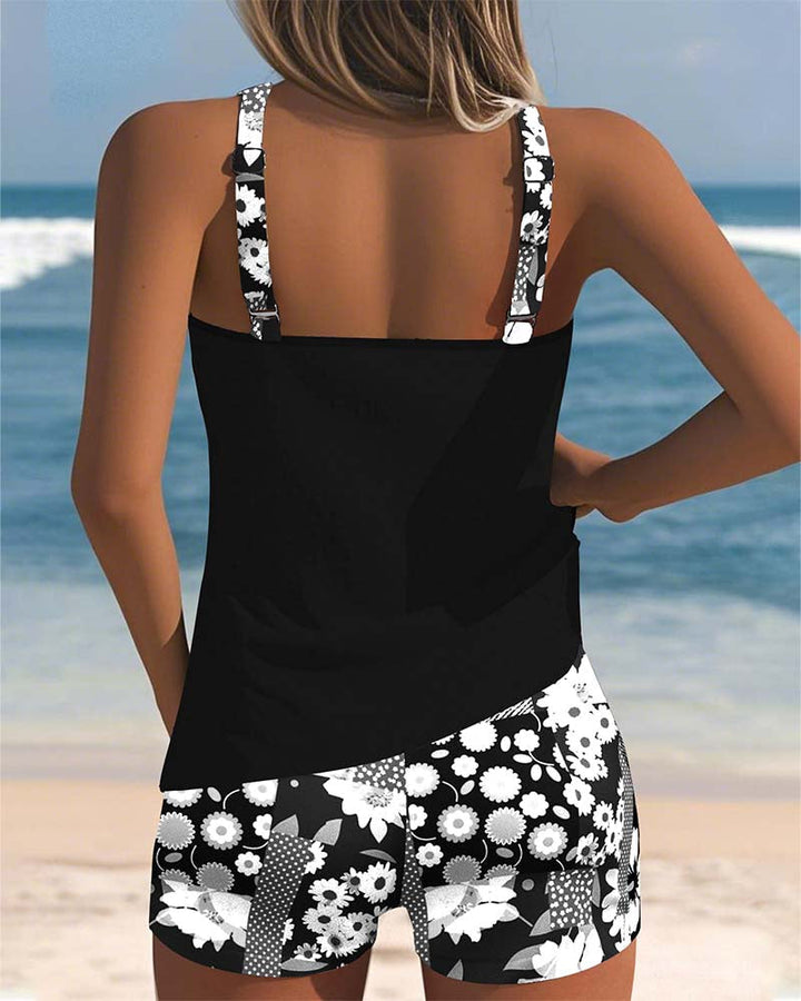 Beautiful floral print tankini top & matching swim shorts. Ideal women's beachwear & swimwear for vacation.