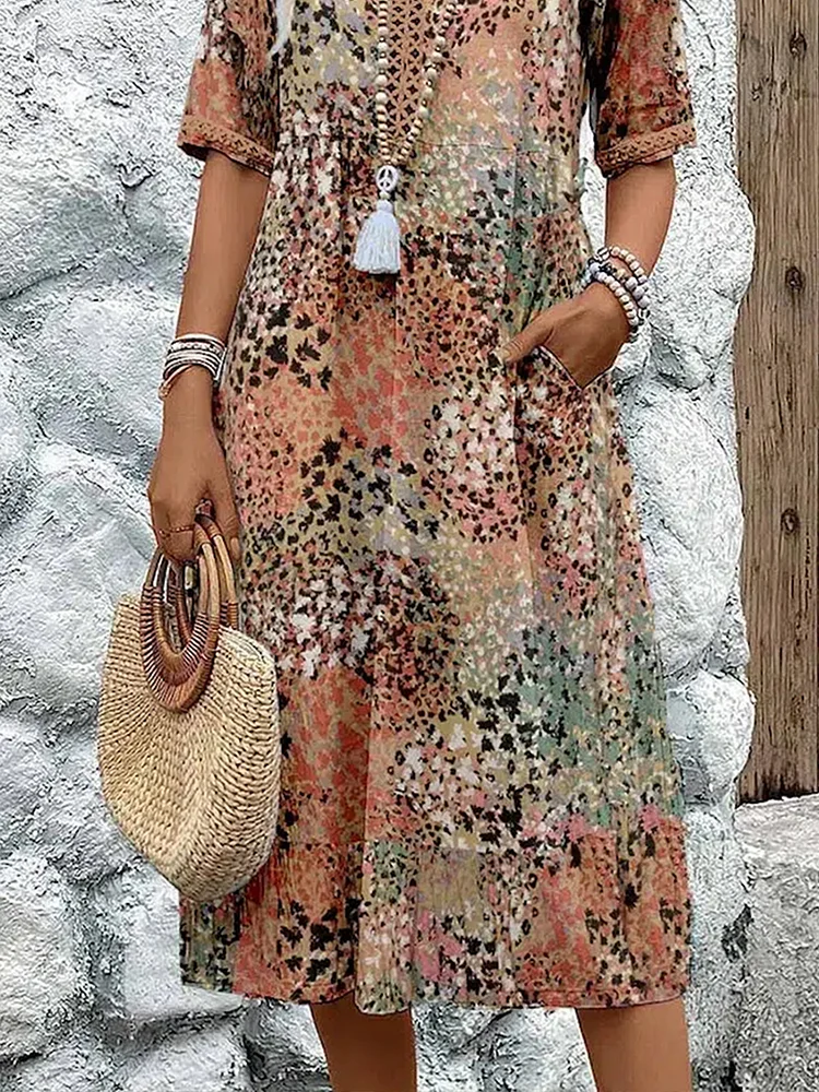 Chic women's V-neck floral midi dress, a versatile piece for spring, summer, and everyday fashion.
