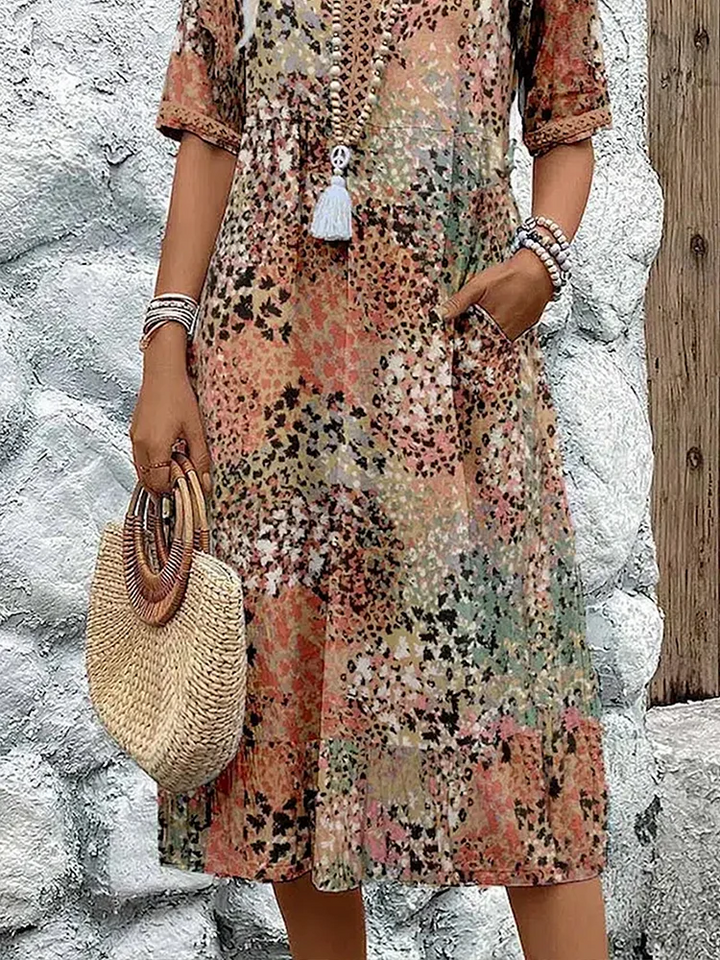 Chic women's V-neck floral midi dress, a versatile piece for spring, summer, and everyday fashion.
