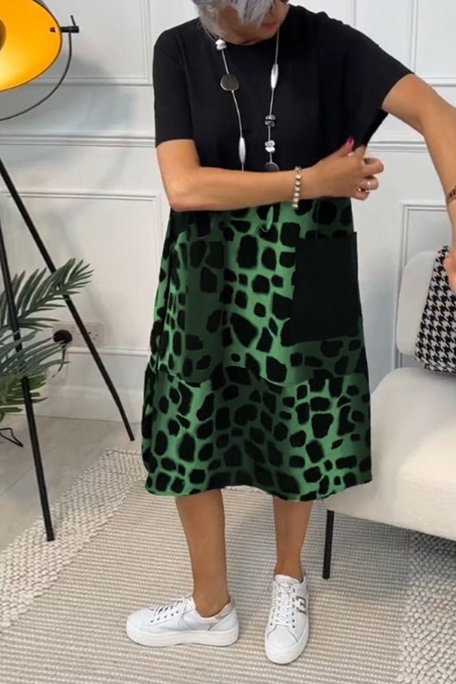 Black Floral Women's Midi Dress, waist-defined for a flattering fit, an elegant summer essential.