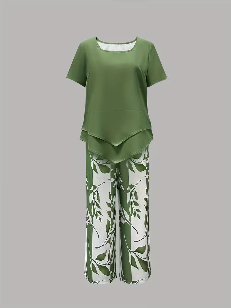 Elegant women's floral wide-leg pant set, a comfortable and chic two-piece loungewear option.
